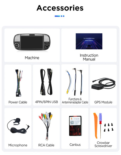 Junsun 7" Wireless CarPlay Android Auto Car Radio for Fiat 500 500C Abarth 2007-2015 Multimedia Wireless Apple CarPlay Smart Intelligent Systems IPS Touch Screen Stereo Video Player 2 Din Autoradio Head Unit Navigation BT GPS