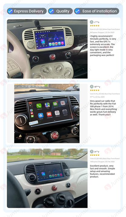 Junsun 7" Wireless CarPlay Android Auto Car Radio for Fiat 500 500C Abarth 2007-2015 Multimedia Wireless Apple CarPlay Smart Intelligent Systems IPS Touch Screen Stereo Video Player 2 Din Autoradio Head Unit Navigation BT GPS
