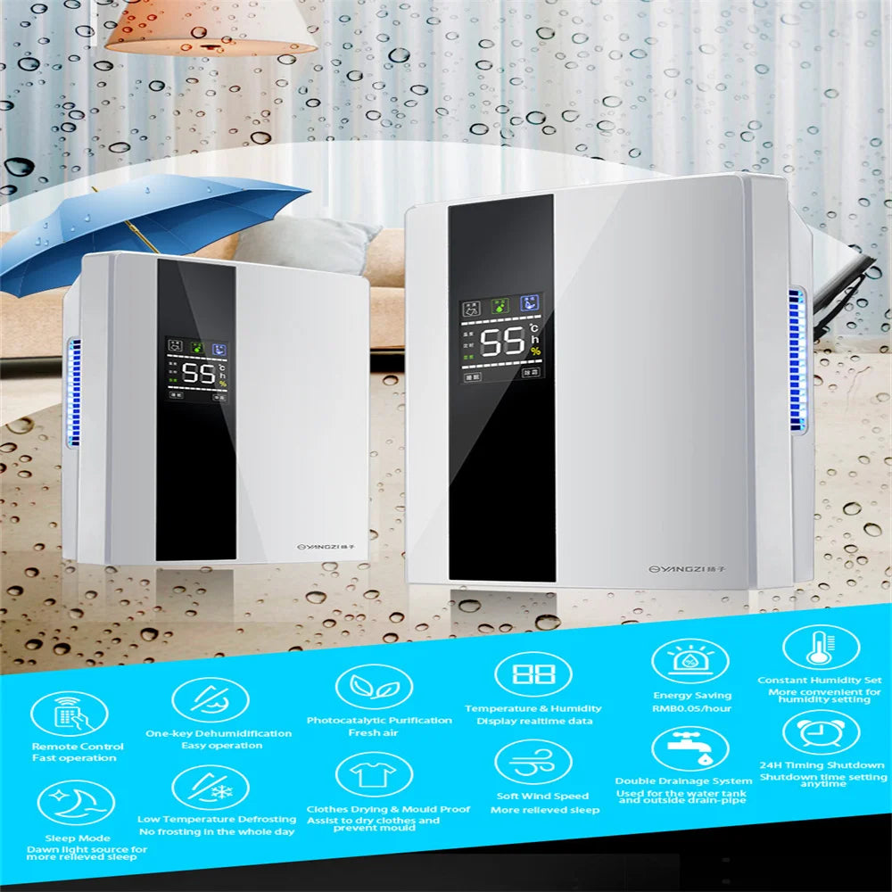 2 in 1 Dehumidifier and Air Purifier Moisture Absorber Household Mute Bedroom Basement Remote Control Timing External Water Pipe