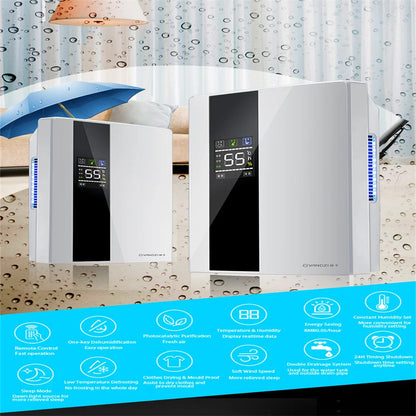 2 in 1 Dehumidifier and Air Purifier Moisture Absorber Household Mute Bedroom Basement Remote Control Timing External Water Pipe