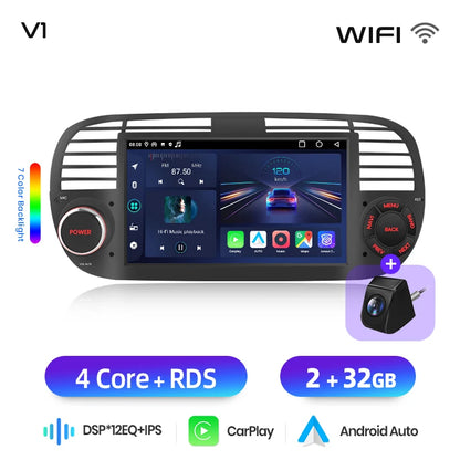 Junsun 7" Wireless CarPlay Android Auto Car Radio for Fiat 500 500C Abarth 2007-2015 Multimedia Wireless Apple CarPlay Smart Intelligent Systems IPS Touch Screen Stereo Video Player 2 Din Autoradio Head Unit Navigation BT GPS
