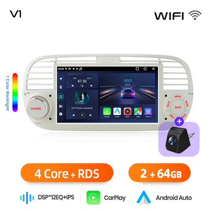 Junsun 7" Wireless CarPlay Android Auto Car Radio for Fiat 500 500C Abarth 2007-2015 Multimedia Wireless Apple CarPlay Smart Intelligent Systems IPS Touch Screen Stereo Video Player 2 Din Autoradio Head Unit Navigation BT GPS