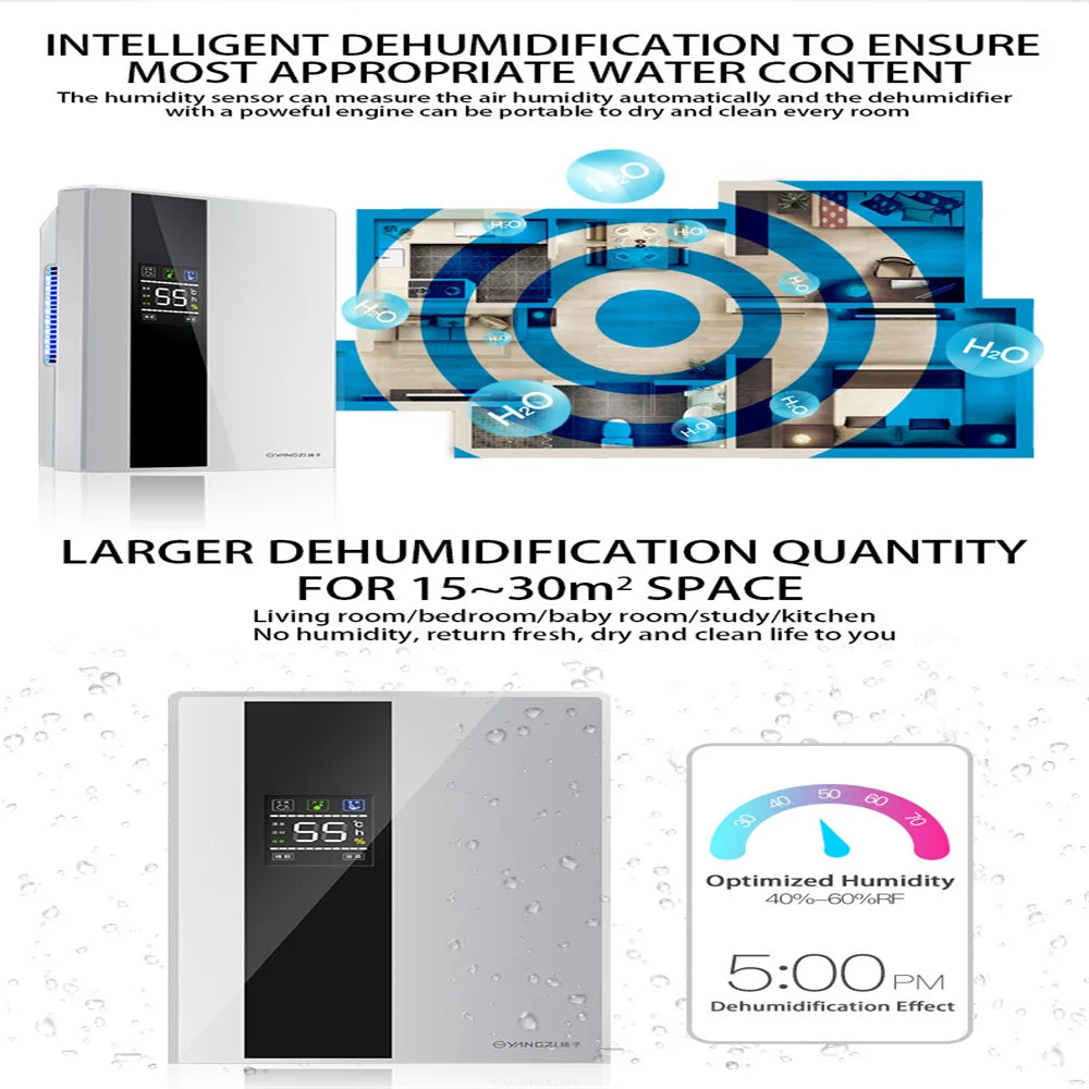 2 in 1 Dehumidifier and Air Purifier Moisture Absorber Household Mute Bedroom Basement Remote Control Timing External Water Pipe