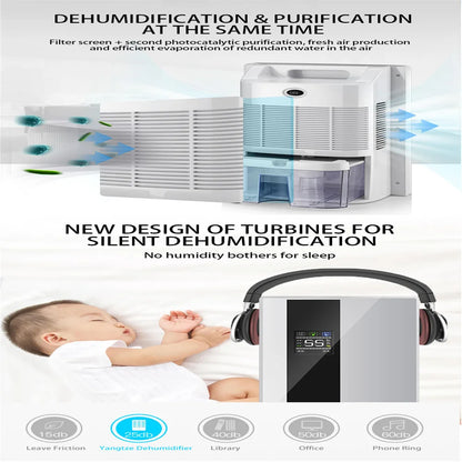 2 in 1 Dehumidifier and Air Purifier Moisture Absorber Household Mute Bedroom Basement Remote Control Timing External Water Pipe