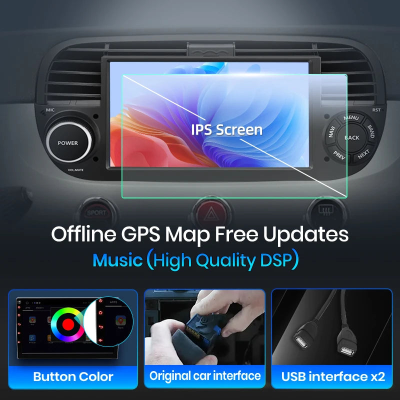 Junsun 7" Wireless CarPlay Android Auto Car Radio for Fiat 500 500C Abarth 2007-2015 Multimedia Wireless Apple CarPlay Smart Intelligent Systems IPS Touch Screen Stereo Video Player 2 Din Autoradio Head Unit Navigation BT GPS