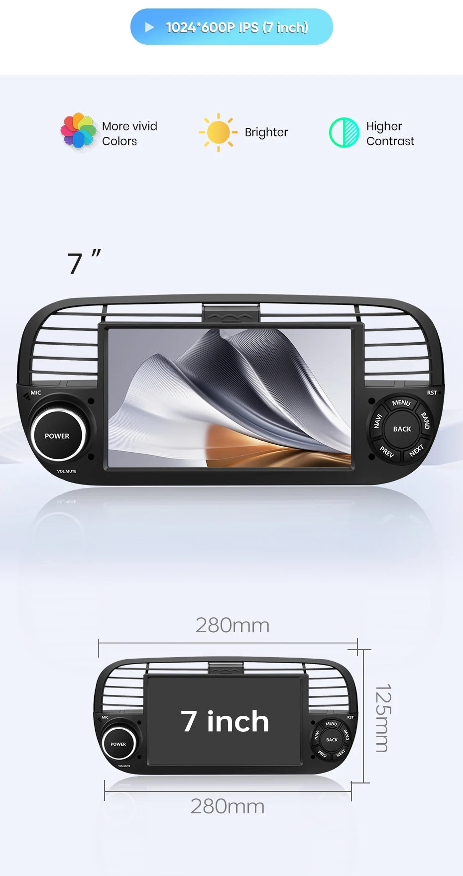 Junsun 7" Wireless CarPlay Android Auto Car Radio for Fiat 500 500C Abarth 2007-2015 Multimedia Wireless Apple CarPlay Smart Intelligent Systems IPS Touch Screen Stereo Video Player 2 Din Autoradio Head Unit Navigation BT GPS