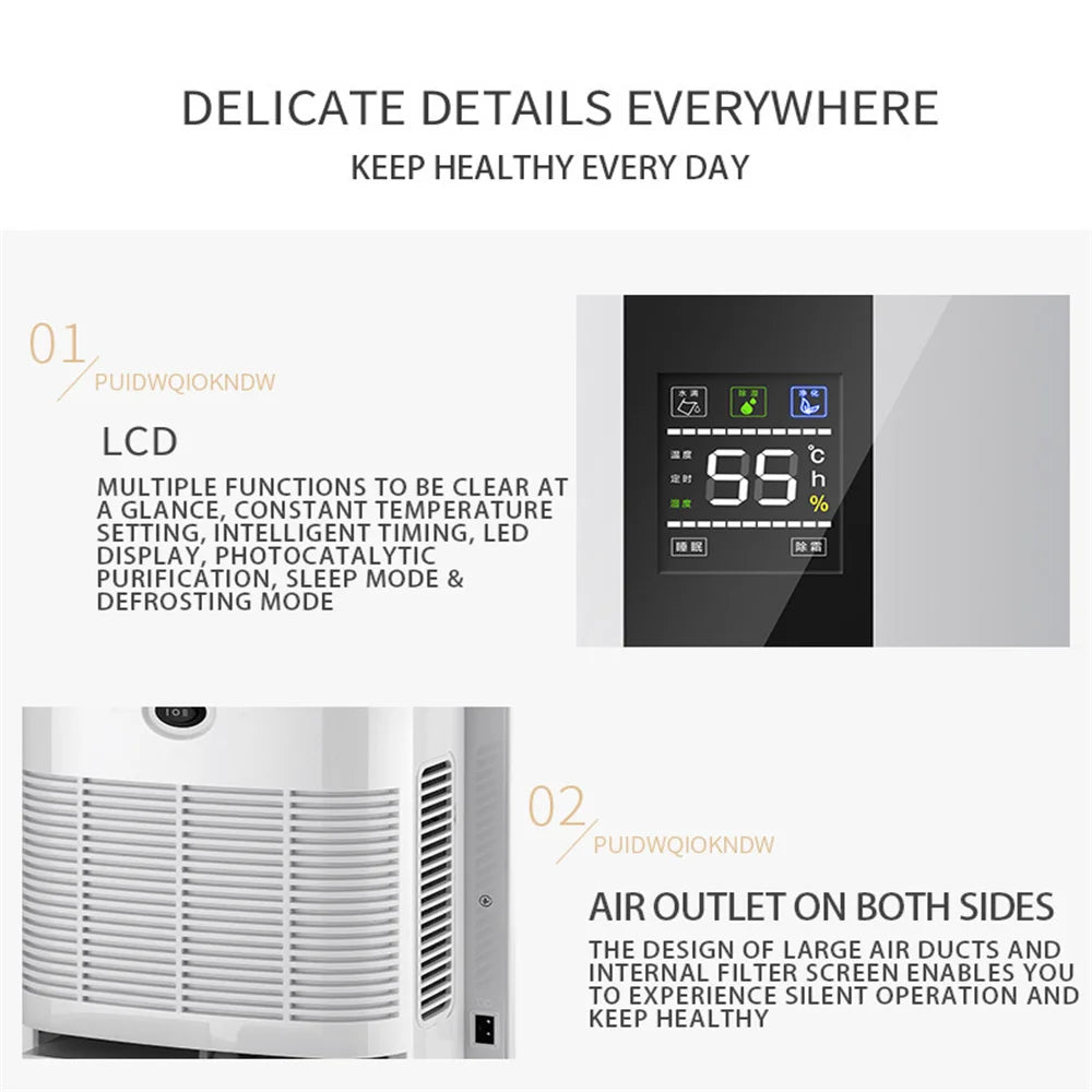 2 in 1 Dehumidifier and Air Purifier Moisture Absorber Household Mute Bedroom Basement Remote Control Timing External Water Pipe
