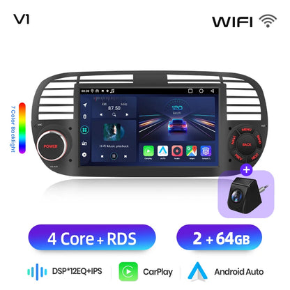 Junsun 7" Wireless CarPlay Android Auto Car Radio for Fiat 500 500C Abarth 2007-2015 Multimedia Wireless Apple CarPlay Smart Intelligent Systems IPS Touch Screen Stereo Video Player 2 Din Autoradio Head Unit Navigation BT GPS