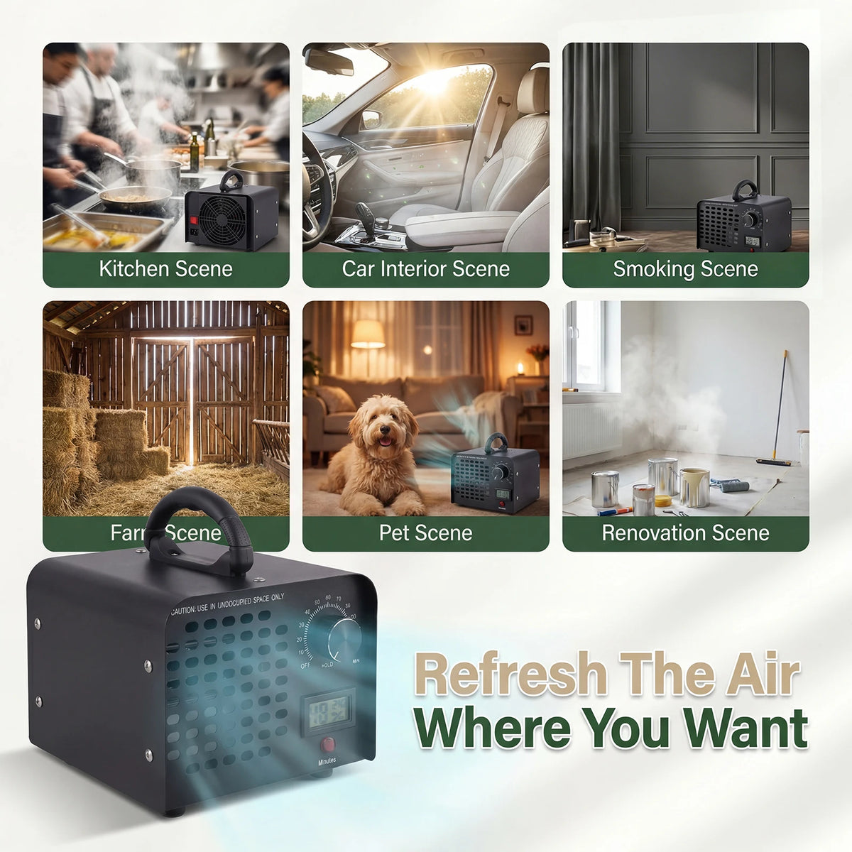 Podofo Ozone Generator 60000mg/h Ozone Machines for Home and Commercial Use Car Basement Offices Smoke and Pet Room Ozone Air Purifier with 120 Min Timer, up to 300 m², for Car, Garages, Home, Kitchen, Pets, Odours ﻿