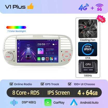 Junsun 7" Wireless CarPlay Android Auto Car Radio for Fiat 500 500C Abarth 2007-2015 Multimedia Wireless Apple CarPlay Smart Intelligent Systems IPS Touch Screen Stereo Video Player 2 Din Autoradio Head Unit Navigation BT GPS