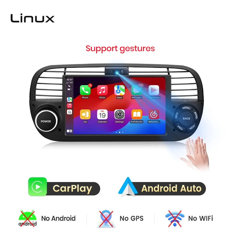 Junsun 7" Wireless CarPlay Android Auto Car Radio for Fiat 500 500C Abarth 2007-2015 Multimedia Wireless Apple CarPlay Smart Intelligent Systems IPS Touch Screen Stereo Video Player 2 Din Autoradio Head Unit Navigation BT GPS