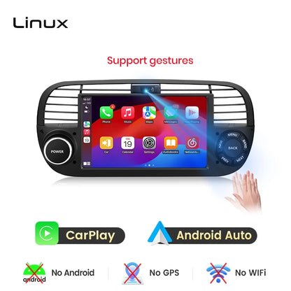 Junsun 7" Wireless CarPlay Android Auto Car Radio for Fiat 500 500C Abarth 2007-2015 Multimedia Wireless Apple CarPlay Smart Intelligent Systems IPS Touch Screen Stereo Video Player 2 Din Autoradio Head Unit Navigation BT GPS