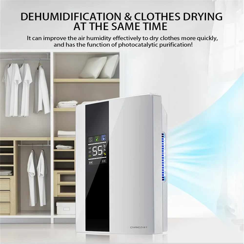 2 in 1 Dehumidifier and Air Purifier Moisture Absorber Household Mute Bedroom Basement Remote Control Timing External Water Pipe