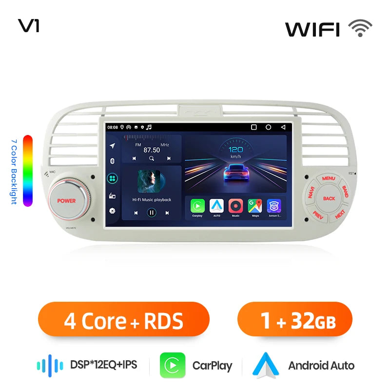 Junsun 7" Wireless CarPlay Android Auto Car Radio for Fiat 500 500C Abarth 2007-2015 Multimedia Wireless Apple CarPlay Smart Intelligent Systems IPS Touch Screen Stereo Video Player 2 Din Autoradio Head Unit Navigation BT GPS