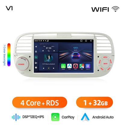 Junsun 7" Wireless CarPlay Android Auto Car Radio for Fiat 500 500C Abarth 2007-2015 Multimedia Wireless Apple CarPlay Smart Intelligent Systems IPS Touch Screen Stereo Video Player 2 Din Autoradio Head Unit Navigation BT GPS