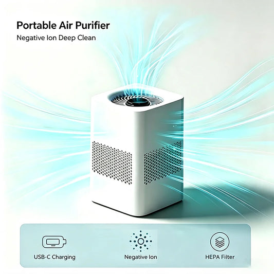 Mini Portable Type-C Air Purifier HEPA Filter Negative Ion Air Cleaner Remove Smoke Odor Formaldehyde Home Car Office