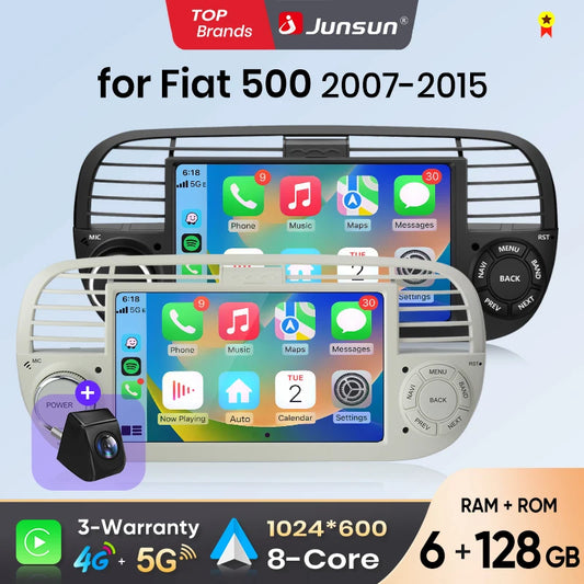 Junsun 7" Wireless CarPlay Android Auto Car Radio for Fiat 500 500C Abarth 2007-2015 Multimedia Wireless Apple CarPlay Smart Intelligent Systems IPS Touch Screen Stereo Video Player 2 Din Autoradio Head Unit Navigation BT GPS