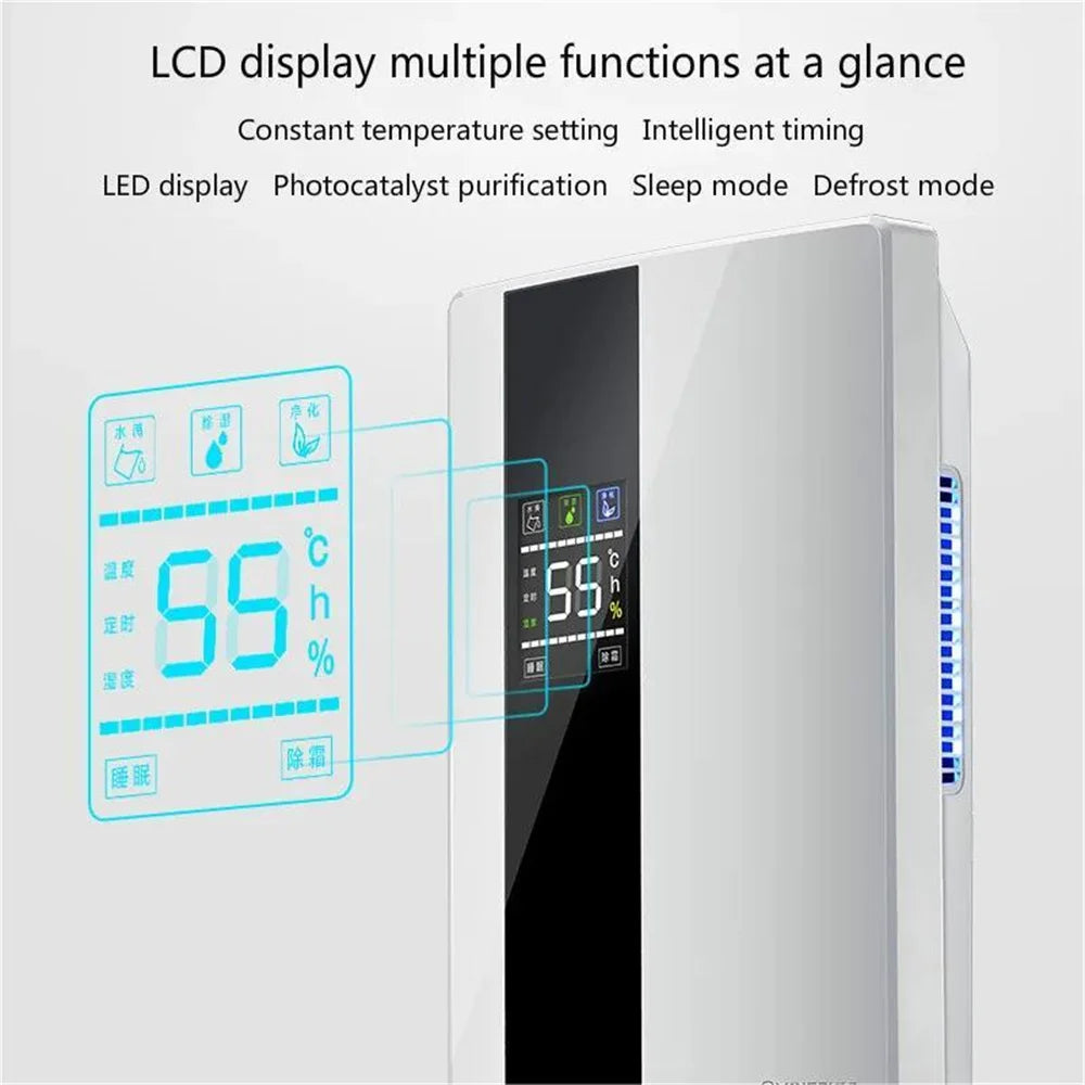 2 in 1 Dehumidifier and Air Purifier Moisture Absorber Household Mute Bedroom Basement Remote Control Timing External Water Pipe