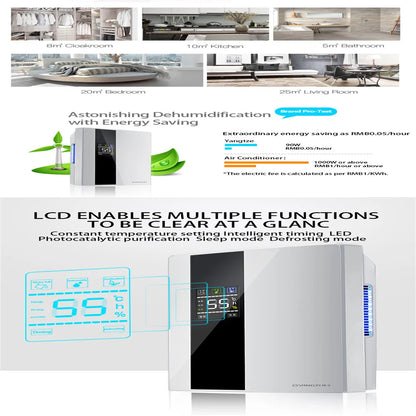2 in 1 Dehumidifier and Air Purifier Moisture Absorber Household Mute Bedroom Basement Remote Control Timing External Water Pipe
