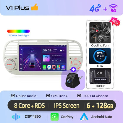 Junsun 7" Wireless CarPlay Android Auto Car Radio for Fiat 500 500C Abarth 2007-2015 Multimedia Wireless Apple CarPlay Smart Intelligent Systems IPS Touch Screen Stereo Video Player 2 Din Autoradio Head Unit Navigation BT GPS